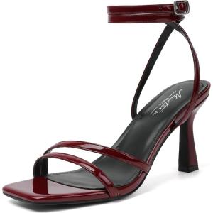 imageMostrin Womens Sandals Strappy Heels for Women Ankle Strap Lace Up Heels Square Open Toe Heels Tie Up Stiletto High Heeled Sandals for Prom Party Daily WearBurgundy04