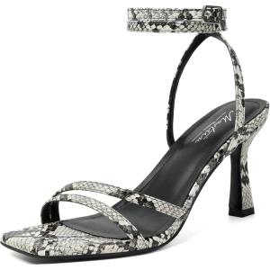 imageMostrin Womens Sandals Strappy Heels for Women Ankle Strap Lace Up Heels Square Open Toe Heels Tie Up Stiletto High Heeled Sandals for Prom Party Daily WearSnakeprint