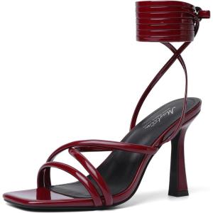 imageMostrin Womens Sandals Strappy Heels for Women Lace Up Heels Square Open Toe Heels Tie Up High Heeled Sandals for Prom Party Daily WearBurgundy