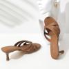 imageMostrin Strappy Kitten Heels for Women Round Open Toe Flip Flops Slip On Mules Heels Fashion Thong Heeled Sandals for Party Wedding HolidayBrown