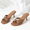 imageMostrin Strappy Kitten Heels for Women Round Open Toe Flip Flops Slip On Mules Heels Fashion Thong Heeled Sandals for Party Wedding HolidayBrown