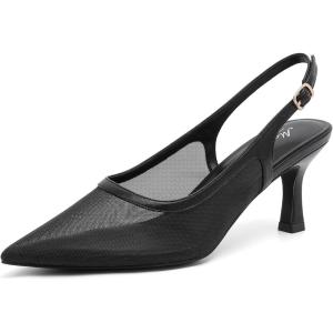 imageMostrin Kitten Heels for Women Slingback Pointed Closed Toe Heels Womens Pumps Shoes for Wedding Party CommutingBlack Mesh 2