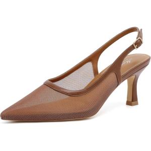 imageMostrin Kitten Heels for Women Slingback Pointed Closed Toe Heels Womens Pumps Shoes for Wedding Party CommutingBrown Mesh