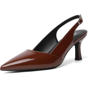 imageMostrin Kitten Heels for Women Slingback Pointed Closed Toe Heels Womens Pumps Shoes for Wedding Party CommutingPatent Brown