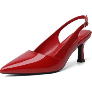 imageMostrin Kitten Heels for Women Slingback Pointed Closed Toe Heels Womens Pumps Shoes for Wedding Party CommutingPatent Red