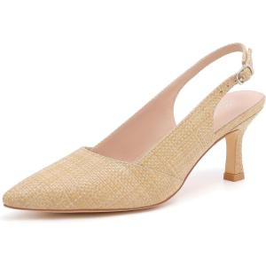 imageMostrin Kitten Heels for Women Slingback Pointed Closed Toe Heels Womens Pumps Shoes for Wedding Party CommutingRaffia Natural