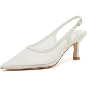 imageMostrin Kitten Heels for Women Slingback Pointed Closed Toe Heels Womens Pumps Shoes for Wedding Party CommutingWhite Mesh