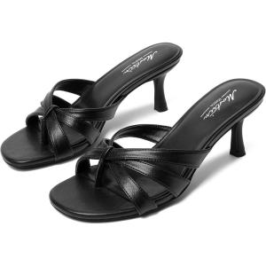 imageMostrin Strappy Kitten Heels for Women Round Open Toe Flip Flops Slip On Mules Heels Fashion Thong Heeled Sandals for Party Wedding HolidayBlack