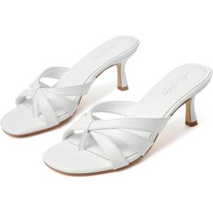imageMostrin Strappy Kitten Heels for Women Round Open Toe Flip Flops Slip On Mules Heels Fashion Thong Heeled Sandals for Party Wedding HolidayWhite