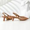 imageMostrin Kitten Heels for Women Pointed Toe Pumps Patent Leather Low Heel Slingback Heels with Buckle Dress Shoes for Dating Party WorkingBrown Mesh 06