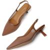 imageMostrin Kitten Heels for Women Pointed Toe Pumps Patent Leather Low Heel Slingback Heels with Buckle Dress Shoes for Dating Party WorkingBrown Mesh 06