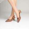 imageMostrin Kitten Heels for Women Pointed Toe Pumps Patent Leather Low Heel Slingback Heels with Buckle Dress Shoes for Dating Party WorkingBrown Mesh 06