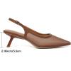 imageMostrin Kitten Heels for Women Pointed Toe Pumps Patent Leather Low Heel Slingback Heels with Buckle Dress Shoes for Dating Party WorkingBrown Mesh 06