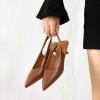 imageMostrin Kitten Heels for Women Pointed Toe Pumps Patent Leather Low Heel Slingback Heels with Buckle Dress Shoes for Dating Party WorkingBrown Pu 06