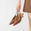 imageMostrin Kitten Heels for Women Pointed Toe Pumps Patent Leather Low Heel Slingback Heels with Buckle Dress Shoes for Dating Party WorkingBrown Suede 06