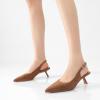imageMostrin Kitten Heels for Women Pointed Toe Pumps Patent Leather Low Heel Slingback Heels with Buckle Dress Shoes for Dating Party WorkingBrown Suede 06