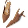 imageMostrin Kitten Heels for Women Pointed Toe Pumps Patent Leather Low Heel Slingback Heels with Buckle Dress Shoes for Dating Party WorkingBrown Suede 06