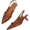 imageMostrin Kitten Heels for Women Pointed Toe Pumps Patent Leather Low Heel Slingback Heels with Buckle Dress Shoes for Dating Party WorkingBrown03