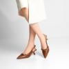 imageMostrin Kitten Heels for Women Pointed Toe Pumps Patent Leather Low Heel Slingback Heels with Buckle Dress Shoes for Dating Party WorkingBrown03