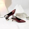 imageMostrin Kitten Heels for Women Pointed Toe Pumps Patent Leather Low Heel Slingback Heels with Buckle Dress Shoes for Dating Party WorkingBurgundy 06