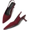 imageMostrin Kitten Heels for Women Pointed Toe Pumps Patent Leather Low Heel Slingback Heels with Buckle Dress Shoes for Dating Party WorkingBurgundy Suede 06