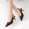 imageMostrin Kitten Heels for Women Pointed Toe Pumps Patent Leather Low Heel Slingback Heels with Buckle Dress Shoes for Dating Party WorkingDarkbrown Suede 06