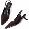 imageMostrin Kitten Heels for Women Pointed Toe Pumps Patent Leather Low Heel Slingback Heels with Buckle Dress Shoes for Dating Party WorkingDarkbrown Suede 06