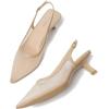 imageMostrin Kitten Heels for Women Pointed Toe Pumps Patent Leather Low Heel Slingback Heels with Buckle Dress Shoes for Dating Party WorkingNude Mesh 06
