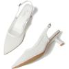 imageMostrin Kitten Heels for Women Pointed Toe Pumps Patent Leather Low Heel Slingback Heels with Buckle Dress Shoes for Dating Party WorkingWhite Mesh 06