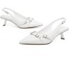 imageMostrin Kitten Heels for Women Pointed Toe Pumps Patent Leather Low Heel Slingback Heels with Buckle Dress Shoes for Dating Party WorkingWhite Pu03
