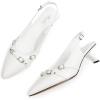 imageMostrin Kitten Heels for Women Pointed Toe Pumps Patent Leather Low Heel Slingback Heels with Buckle Dress Shoes for Dating Party WorkingWhite Pu03