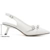 imageMostrin Kitten Heels for Women Pointed Toe Pumps Patent Leather Low Heel Slingback Heels with Buckle Dress Shoes for Dating Party WorkingWhite Pu03