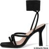 imageMostrin Womens Sandals Strappy Heels for Women Lace Up Square Open Toe Heels Tie Up High Heeled Sandals for Prom Party Daily WearBlack Suede