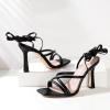 imageMostrin Womens Sandals Strappy Heels for Women Lace Up Square Open Toe Heels Tie Up High Heeled Sandals for Prom Party Daily WearBlack2