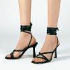 imageMostrin Womens Sandals Strappy Heels for Women Lace Up Square Open Toe Heels Tie Up High Heeled Sandals for Prom Party Daily WearBlack2