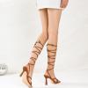 imageMostrin Womens Sandals Strappy Heels for Women Lace Up Square Open Toe Heels Tie Up High Heeled Sandals for Prom Party Daily WearBrown