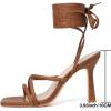 imageMostrin Womens Sandals Strappy Heels for Women Lace Up Square Open Toe Heels Tie Up High Heeled Sandals for Prom Party Daily WearBrown