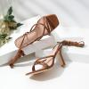 imageMostrin Womens Sandals Strappy Heels for Women Lace Up Square Open Toe Heels Tie Up High Heeled Sandals for Prom Party Daily WearBrown
