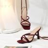 imageMostrin Womens Sandals Strappy Heels for Women Lace Up Square Open Toe Heels Tie Up High Heeled Sandals for Prom Party Daily WearBurgundy Suede