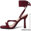 imageMostrin Womens Sandals Strappy Heels for Women Lace Up Square Open Toe Heels Tie Up High Heeled Sandals for Prom Party Daily WearBurgundy Suede