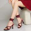 imageMostrin Womens Sandals Strappy Heels for Women Lace Up Square Open Toe Heels Tie Up High Heeled Sandals for Prom Party Daily WearBurgundy Suede