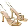 imageMostrin Womens Sandals Strappy Heels for Women Lace Up Square Open Toe Heels Tie Up High Heeled Sandals for Prom Party Daily WearGold