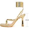 imageMostrin Womens Sandals Strappy Heels for Women Lace Up Square Open Toe Heels Tie Up High Heeled Sandals for Prom Party Daily WearGold