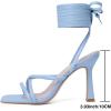 imageMostrin Womens Sandals Strappy Heels for Women Lace Up Square Open Toe Heels Tie Up High Heeled Sandals for Prom Party Daily WearLight Blue