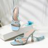 imageMostrin Womens Sandals Strappy Heels for Women Lace Up Square Open Toe Heels Tie Up High Heeled Sandals for Prom Party Daily WearLight Blue