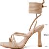 imageMostrin Womens Sandals Strappy Heels for Women Lace Up Square Open Toe Heels Tie Up High Heeled Sandals for Prom Party Daily WearNude