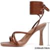 imageMostrin Womens Sandals Strappy Heels for Women Lace Up Square Open Toe Heels Tie Up High Heeled Sandals for Prom Party Daily WearRaffia Brown