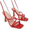 imageMostrin Womens Sandals Strappy Heels for Women Lace Up Square Open Toe Heels Tie Up High Heeled Sandals for Prom Party Daily WearRed