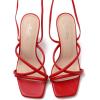 imageMostrin Womens Sandals Strappy Heels for Women Lace Up Square Open Toe Heels Tie Up High Heeled Sandals for Prom Party Daily WearRed