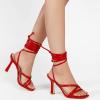 imageMostrin Womens Sandals Strappy Heels for Women Lace Up Square Open Toe Heels Tie Up High Heeled Sandals for Prom Party Daily WearRed